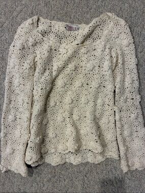 SK Imports Handcrocheted Cotton Sweater - Cream